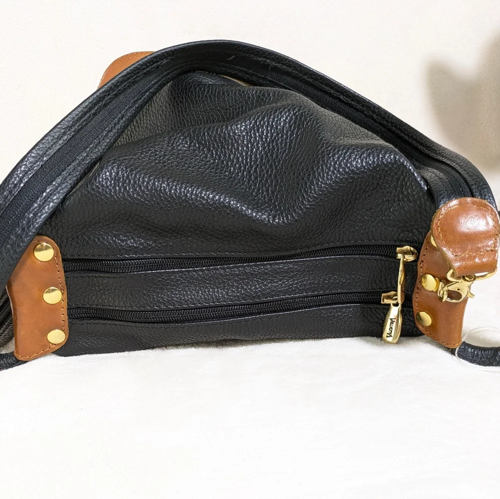 Valentina Convertible Black‎ Brown Leather Shoulder Crossbody Sling Backpack